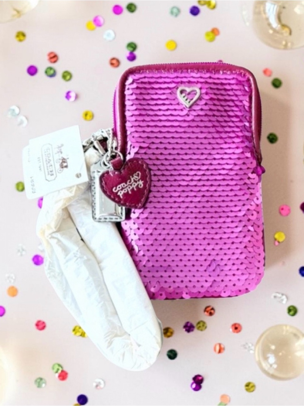 Coach Poppy Spotlight Sequin Cell Wristlet (Pink) Limited Edition - NWT